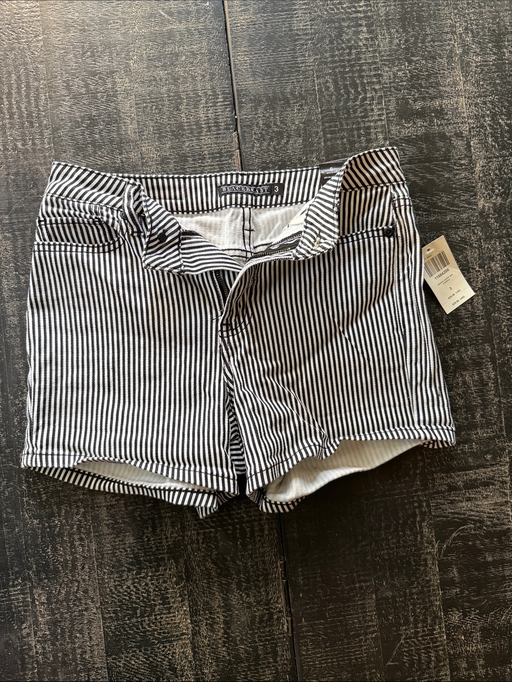 Striped Black & White High-Rise Jean Shorts